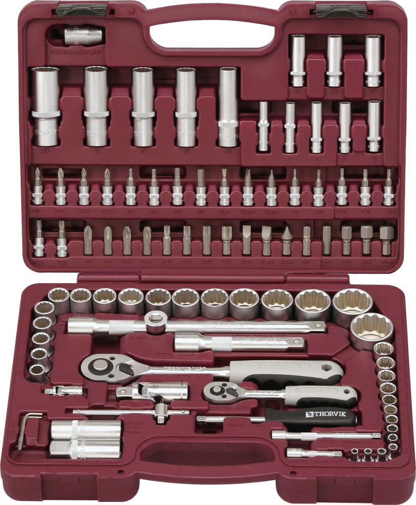 Thorvik UTS0094/12 Набор инструмента универсальный 1/4", 1/2"DR с головками торцевыми 12-гранными, 94 предмета UTS0094/12