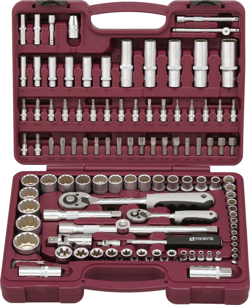 Thorvik UTS0108/12 Набор инструмента универсальный 1/4", 1/2"DR с головками торцевыми 12-гранными, 108 предметов UTS0108/12