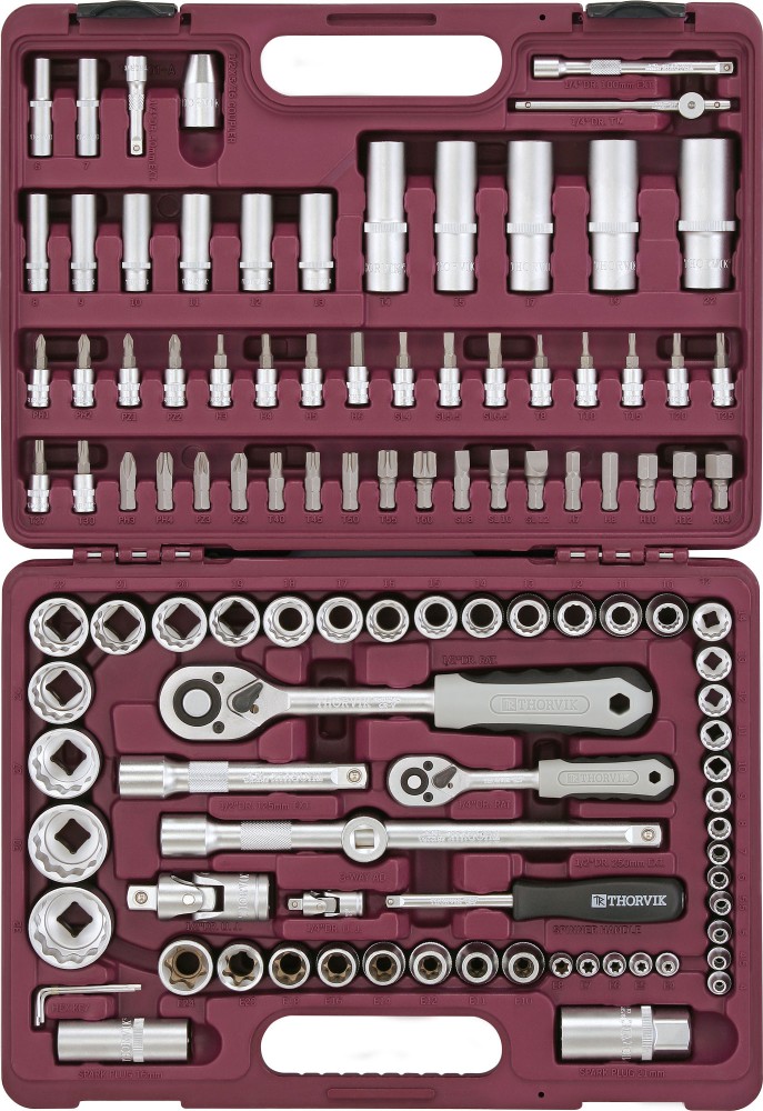 Thorvik UTS0108/12 Набор инструмента универсальный 1/4", 1/2"DR с головками торцевыми 12-гранными, 108 предметов UTS0108/12