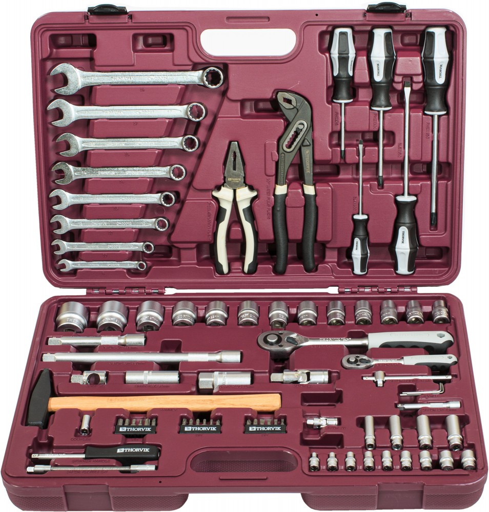 Thorvik UTS0077/12 Набор инструмента универсальный 1/4", 1/2"DR с головками торцевыми 12-гранными, 77 предметов UTS0077/12