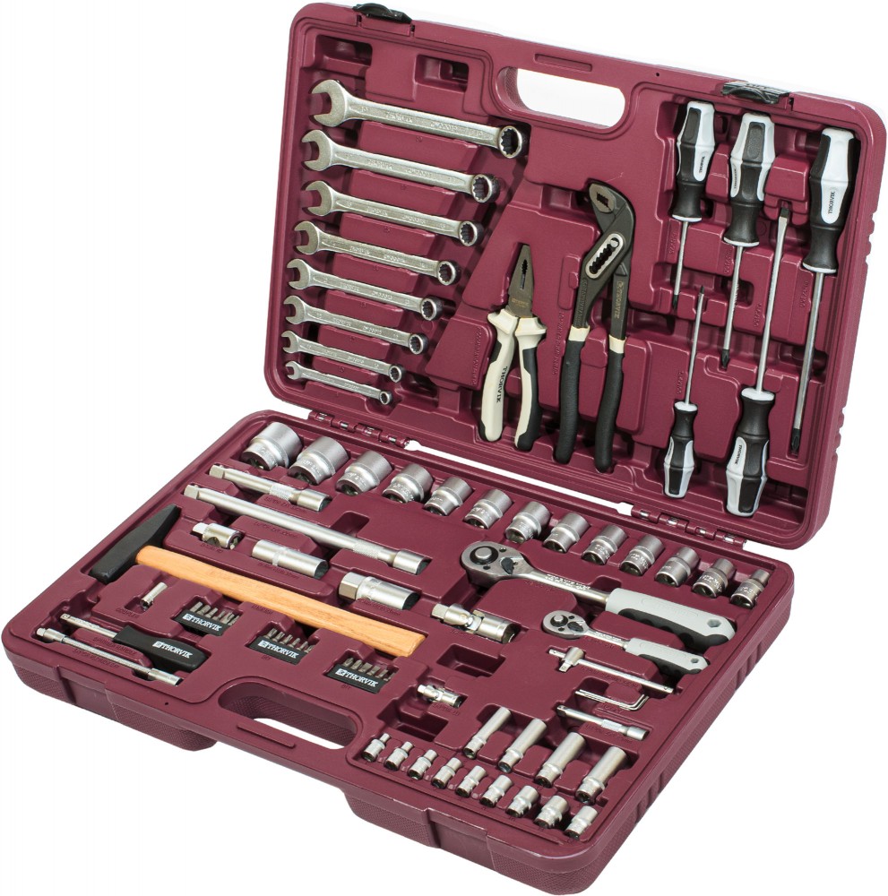 Thorvik UTS0077/12 Набор инструмента универсальный 1/4", 1/2"DR с головками торцевыми 12-гранными, 77 предметов UTS0077/12