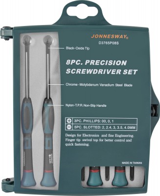 Jonnesway D3765P08S Набор отверток для точной механики, 65 мм, 8 предметов D3765P08S