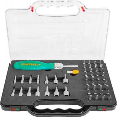 Jonnesway DR0152S Рукоятка отверточная трещоточная в наборе с битами и насадками, 52 предмета DR0152S