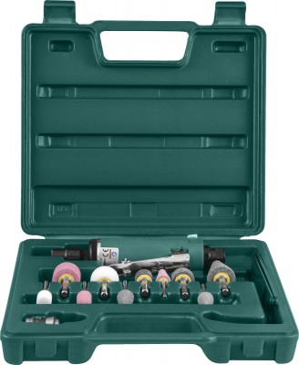 Jonnesway JAG-0903RMK Набор бормашинка пневматическая 25000 об/мин., патрон 3/6 мм, L-152 мм с насадками, 15 предметов JAG-0903RMK