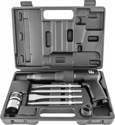 Jonnesway JAH-303HK Набор молоток пневматический с низкой вибрацией 2100 уд/мин., патрон H10, c насадками, 8 предметов JAH-303HK