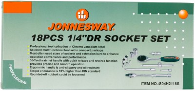 Jonnesway S04H2118S Набор головок торцевых 1/4"DR, 4-13 мм, 18 предметов S04H2118S
