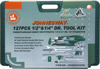 Jonnesway S04H524127S (S04H524127S18) Набор инструмента универсальный 1/2", 1/4"DR, 127 предметов S04H524127S