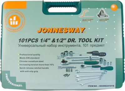Jonnesway S04H624101SA (S04H624101SA18) Набор инструмента универсальный 1/4", 1/2"DR, 101 предмет S04H624101SA