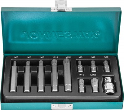 Jonnesway S29H4111S Набор вставок-бит 10 мм DR SPLINE с переходником, 11 предметов S29H4111S