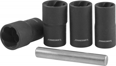 Jonnesway AN040120 Спиральные головки для демонтажа поврежденного крепежа в наборе, 17, 19, 21, 22 мм, 5 предметов AN040120