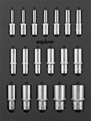 Ombra OMT18STE Набор головок торцевых глубоких 1/2" DR 8-32 мм в EVA ложементе 280х375 мм, 18 предметов OMT18STE