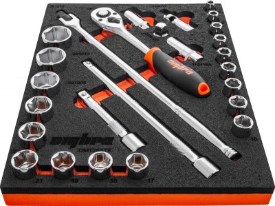 Ombra OMT26STE Набор головок торцевых 1/2" DR 8-32 мм с аксессуарами в EVA ложементе 280х375 мм, 26 предметов OMT26STE