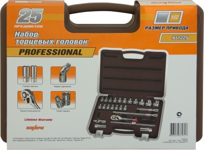 Ombra 911225 Набор головок торцевых с аксессуарами 1/2"DR, 8-32 мм, 25 предметов 911225