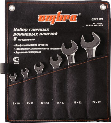 Ombra OMT6S Набор ключей гаечных рожковых в сумке, 8-27 мм, 6 предметов OMT6S
