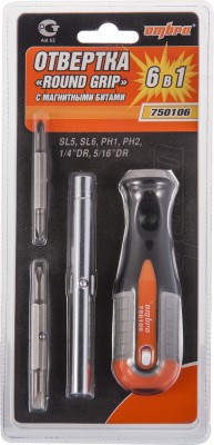 Ombra 750106 Отвертка стержневая 6 в 1 ROUND GRIP 1/4",5/16"DR, SL5,6, PH1,2 750106