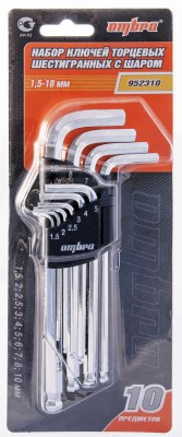 Ombra 952310 Набор ключей торцевых шестигранных с шаром H1.5-H10, 10 предметов 952310
