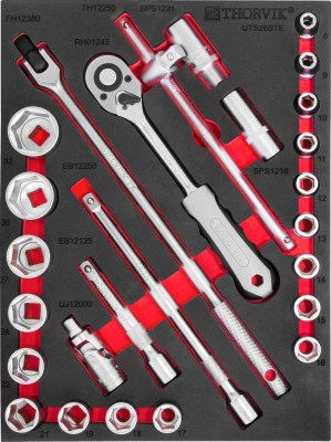 Thorvik UTS26STE Набор торцевых головок 1/2" с принадлежностями в EVA ложементе 280х375 мм, 26 предметов UTS26STE