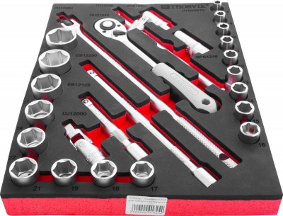 Thorvik UTS26STE Набор торцевых головок 1/2" с принадлежностями в EVA ложементе 280х375 мм, 26 предметов UTS26STE