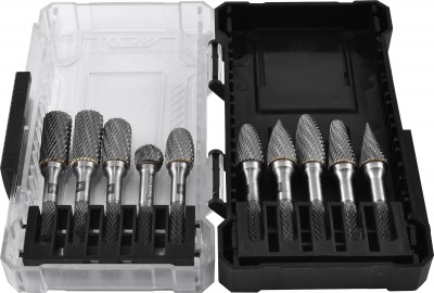 Thorvik TRRB120610-2S Набор борфрез твердосплавных, тип A, B, C, D, E, F, G, H, L, M, 12 мм, двойная насечка, в кейсе, 10 предметов TRRB120610-2S
