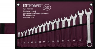 Thorvik W3S16TB Набор ключей гаечных комбинированных серии ARC в сумке, 6-24 мм, 16 предметов W3S16TB