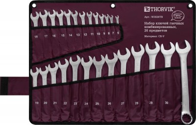 Thorvik W3S26TB Набор ключей гаечных комбинированных серии ARC, 6-32 мм, 26 предметов W3S26TB