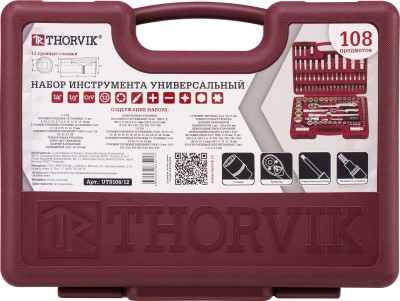 Thorvik UTS0108/12 Набор инструмента универсальный 1/4", 1/2"DR с головками торцевыми 12-гранными, 108 предметов UTS0108/12