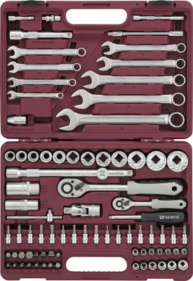 Thorvik UTS0082/12 Набор инструмента универсальный 1/4", 1/2"DR с головками торцевыми 12-гранными, 82 предмета UTS0082/12