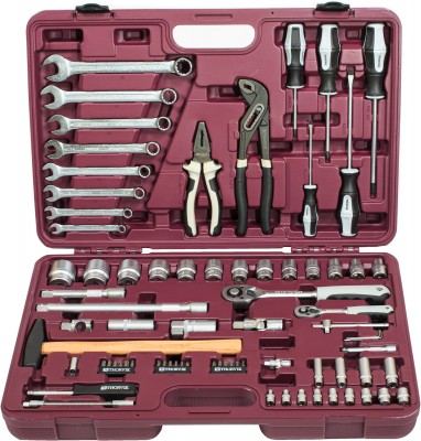 Thorvik UTS0077/12 Набор инструмента универсальный 1/4", 1/2"DR с головками торцевыми 12-гранными, 77 предметов UTS0077/12