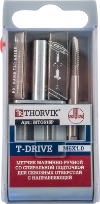 Thorvik MTG305SP Метчик машинно-ручной T-DRIVE со спиральной подточкой для сквозных отверстий с направляющей в наборе М3х0.5, HSS-G MTG305SP