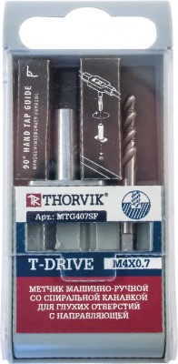 Thorvik MTG407SF Метчик машинно-ручной T-DRIVE со спиральной канавкой для глухих отверстий с направляющей в наборе М4х0.7, HSS-G MTG407SF